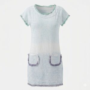 leidiro Casual Short Sleeve Fringe Hem Shift Dress - Light Aqua & Pale Blue Smal